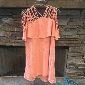 Gianni Bini Orange Pink Asymmetrical Ruffled Sundress